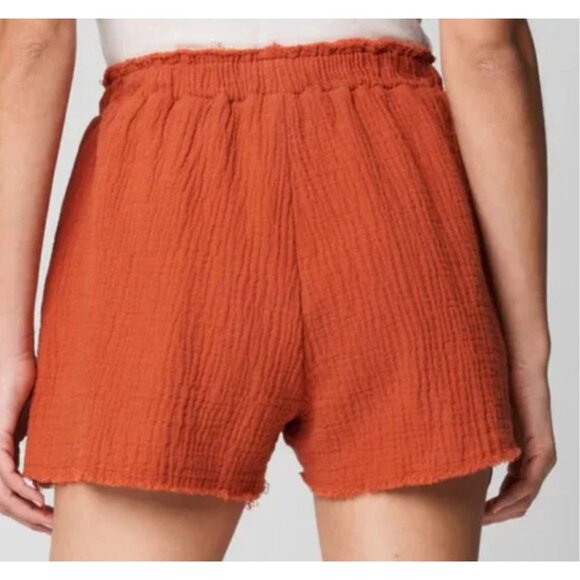 BlankNYC Women's Frayed Hem Stretch Waist Rust Orange Shorts Cotton Blend Small - Picture 3 of 11
